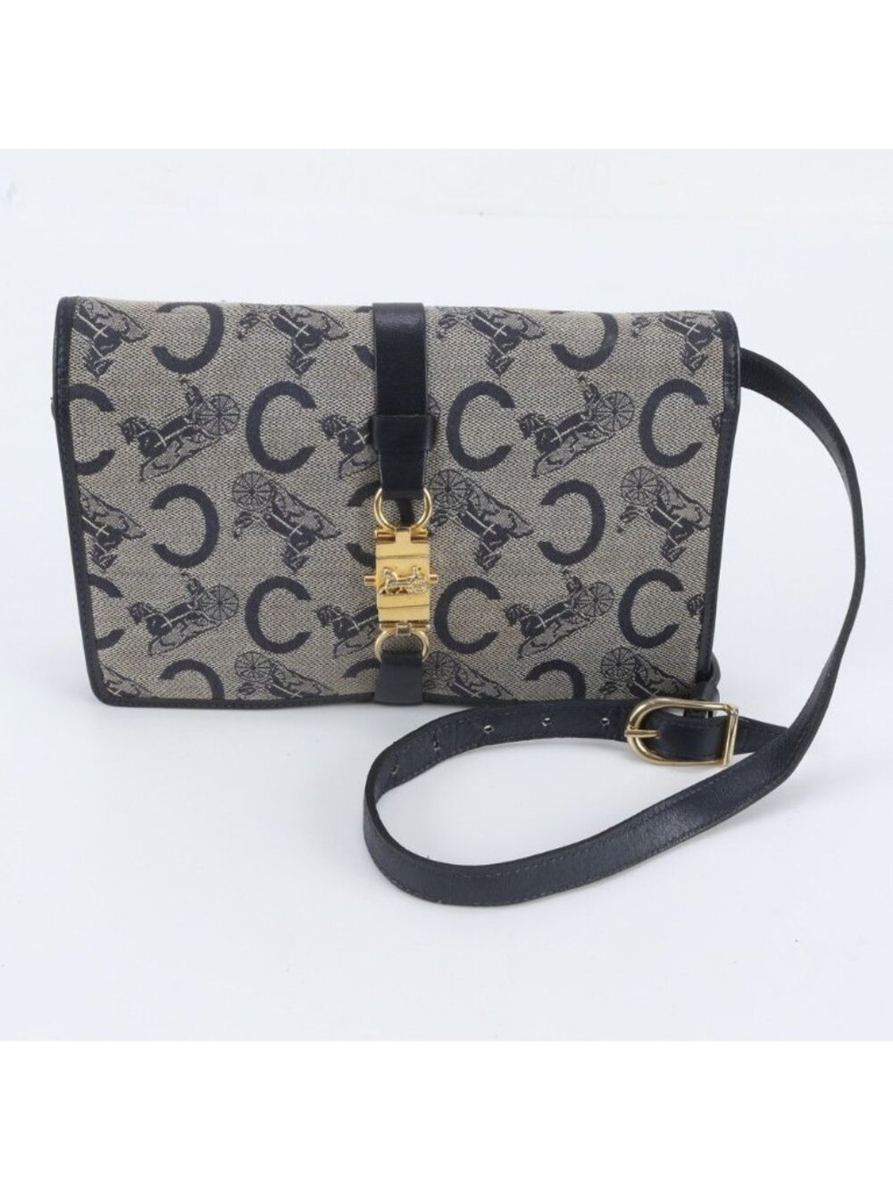 Celine C Macadam Carriage Leather Shoulder Bag Crossbody Gold